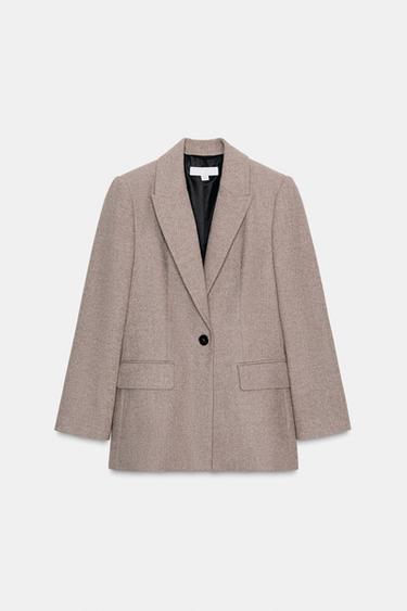 HERRINGBONE WOOL BLAZER - camel by Zara
