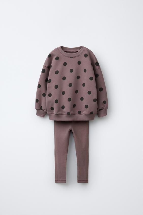 PRINTED RIBBED SWEATSHIRT AND LEGGINGS SET Brown ZARA South Africa