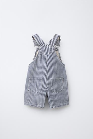 STRIPED TWILL SHORT DUNGAREES - Blue/White by Zara - Image 1