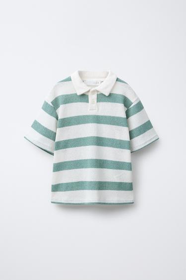 POLO EN MAILLE RAYURES - Vert / Écru de Zara