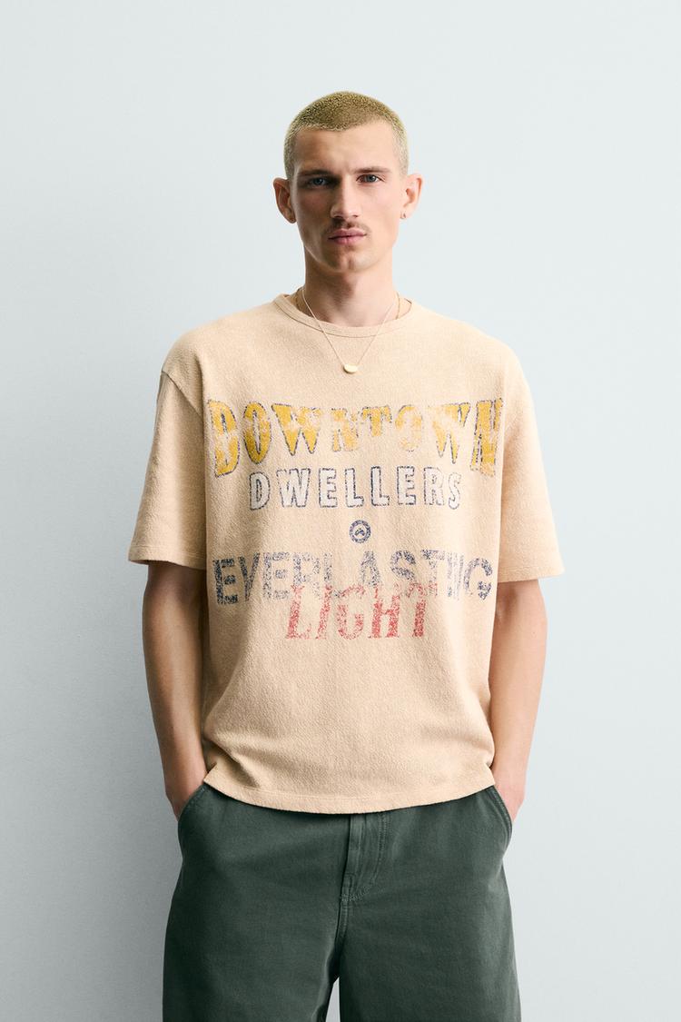 ZARA WASHED PRINTED KNIT T-SHIRT