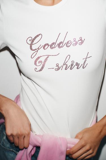 T-SHIRT INSCRIPTION STRASS - Blanc de Zara - Image 1
