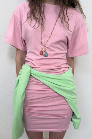 Zara SHORT GATHERED DRESS - Pastel pink