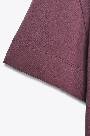 SHORT SLEEVE RUSTIC COTTON T-SHIRT - Burgundy by Zara - Image 4