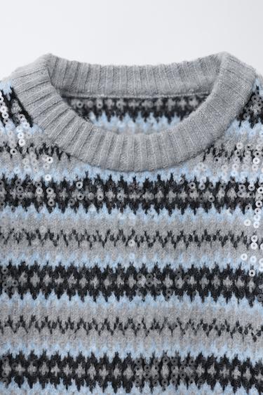 PULL EN MAILLE JACQUARD À PAILLETTES - rayures de Zara - Image 2