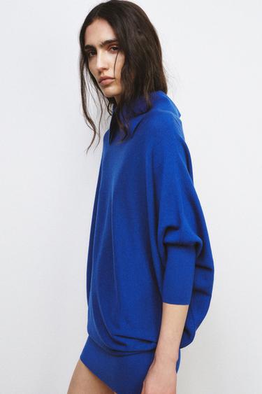 PULL LONG EN MAILLE À MANCHES CHAUVE-SOURIS - Bleu roi de Zara - Image 4