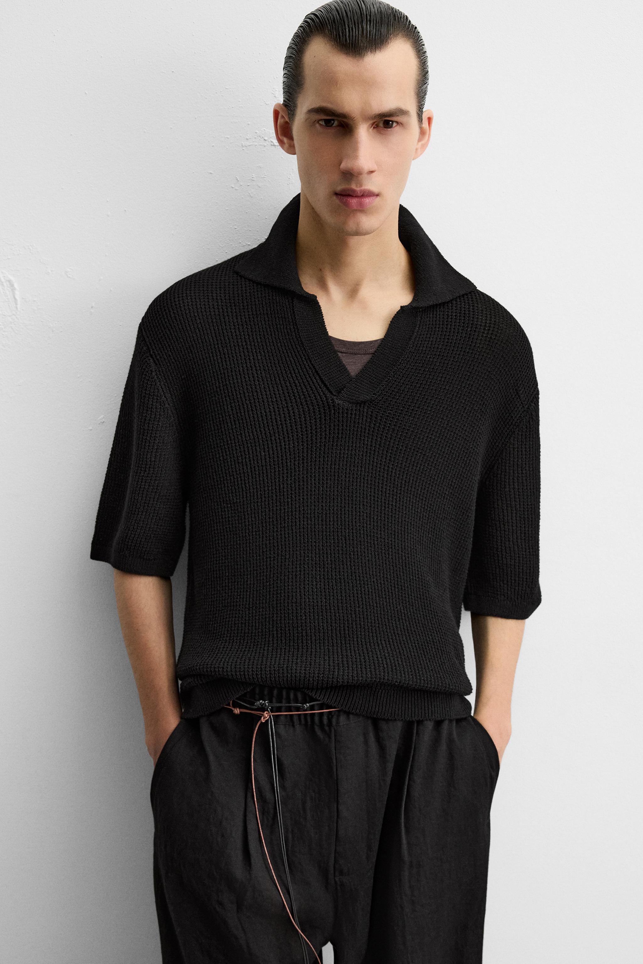 TEXTURED KNIT POLO SHIRT - Black | ZARA Canada