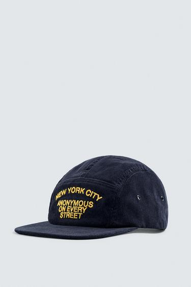 Zara CORDUROY EMBROIDERED CAP - Navy blue