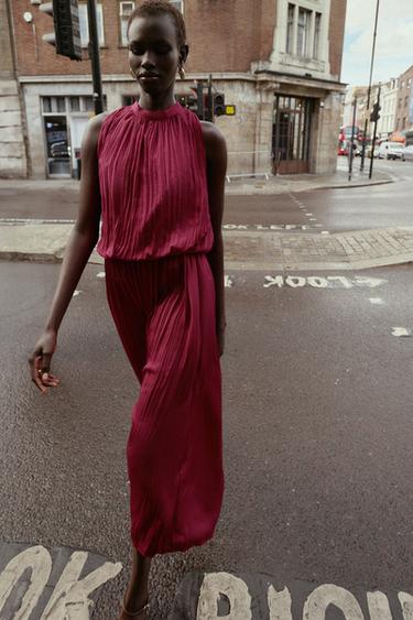 ROBE MI-LONGUE PLISSÉE EFFET FROISSÉ - Fuchsia de Zara - Image 5