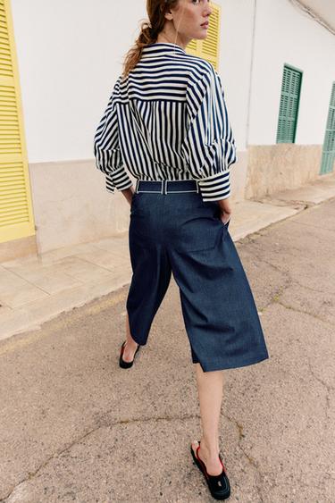 WIDE BERMUDA SHORTS WITH CONTRAST PIPING - Blue by Zara - Image 4