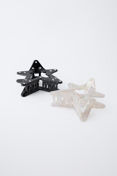 PACK OF TWO STAR RHINESTONE HAIR CLIPS - Black by Zara - Image 1