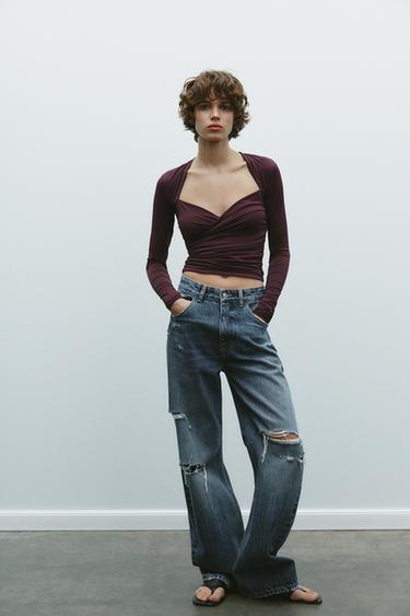 POLYAMIDE DRAPED TOP - Wine by Zara - Image 0