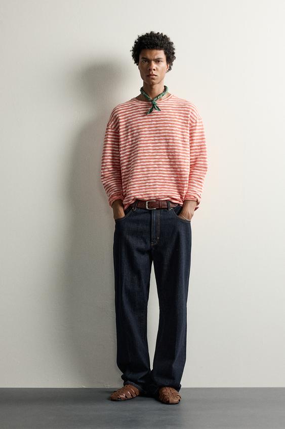 CAMISETA RELAXED FIT LISTRADA - Rosa / Branco da Zara - Imagem 0