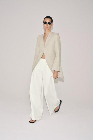 BLAZER LONGUE À RAYURES ZW COLLECTION - Sable / Chiné de Zara - Image 4
