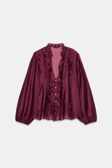 RUFFLED BLOUSE - Burgundy by Zara - Image 4