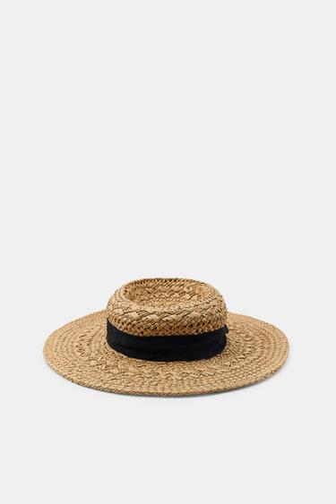 CHAPEAU TRESSÉ AVEC RUBAN CONTRASTANT - Beige clair de Zara