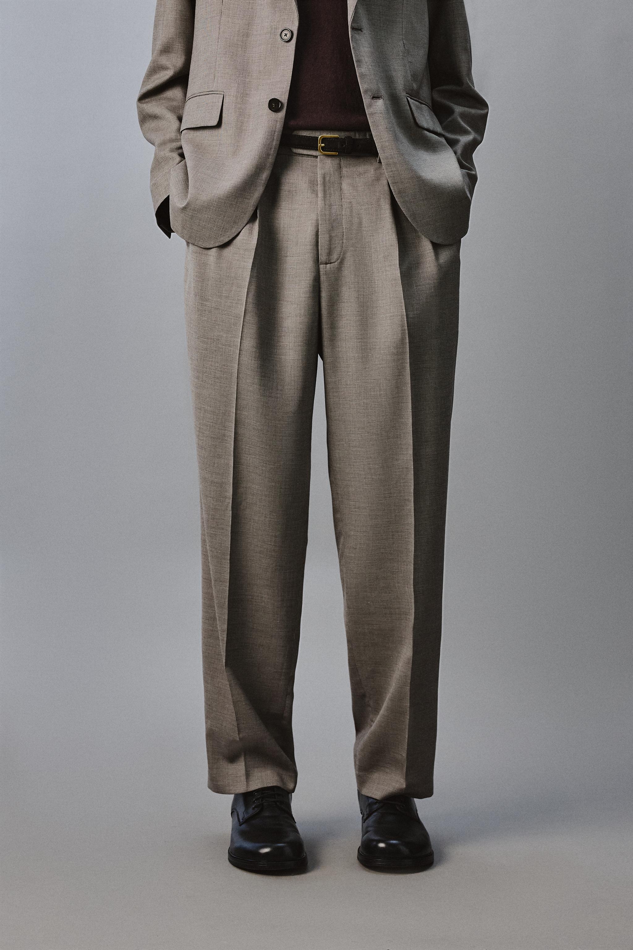 PLAID PLEATED SUIT PANTS