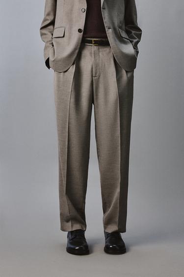 PLEATED CHECK SUIT TROUSERS - Beige by Zara