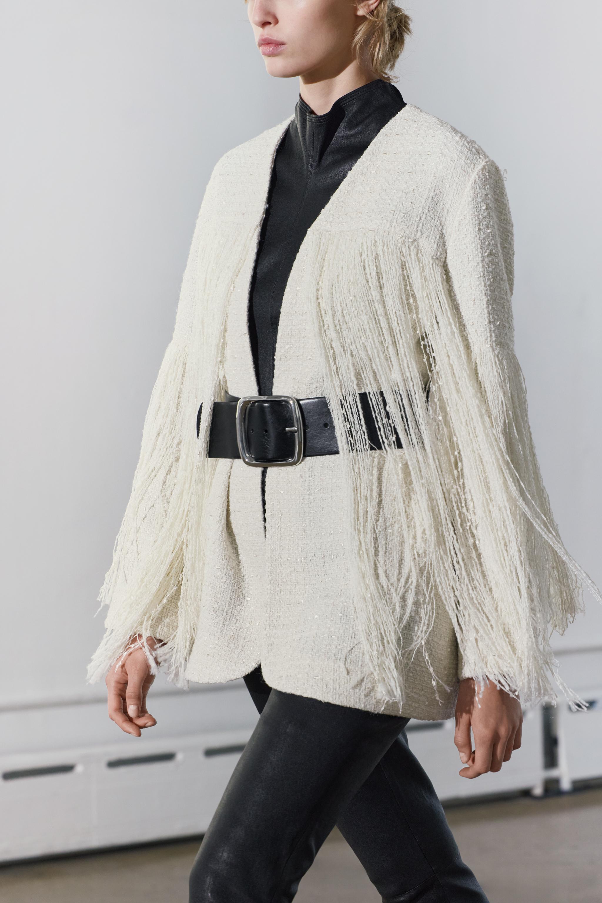 STRUCTURED FRINGE JACKET ZW COLLECTION - Ecru | ZARA United