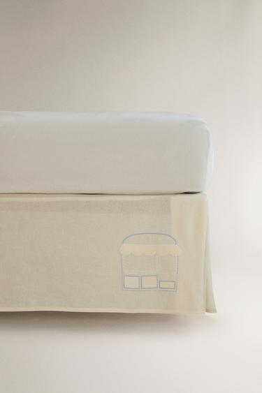 KIDS' EMBROIDERED LINEN AND COTTON VALANCE SHEET - Oyster-white by Zara