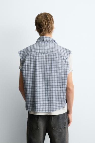 CROPPED FIT CHECK SHIRT - Blue by Zara - Image 2