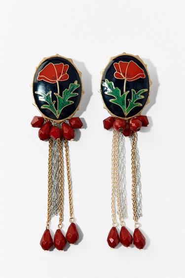 BEADED FLOWER BUTTON EARRINGS - Golden by Zara