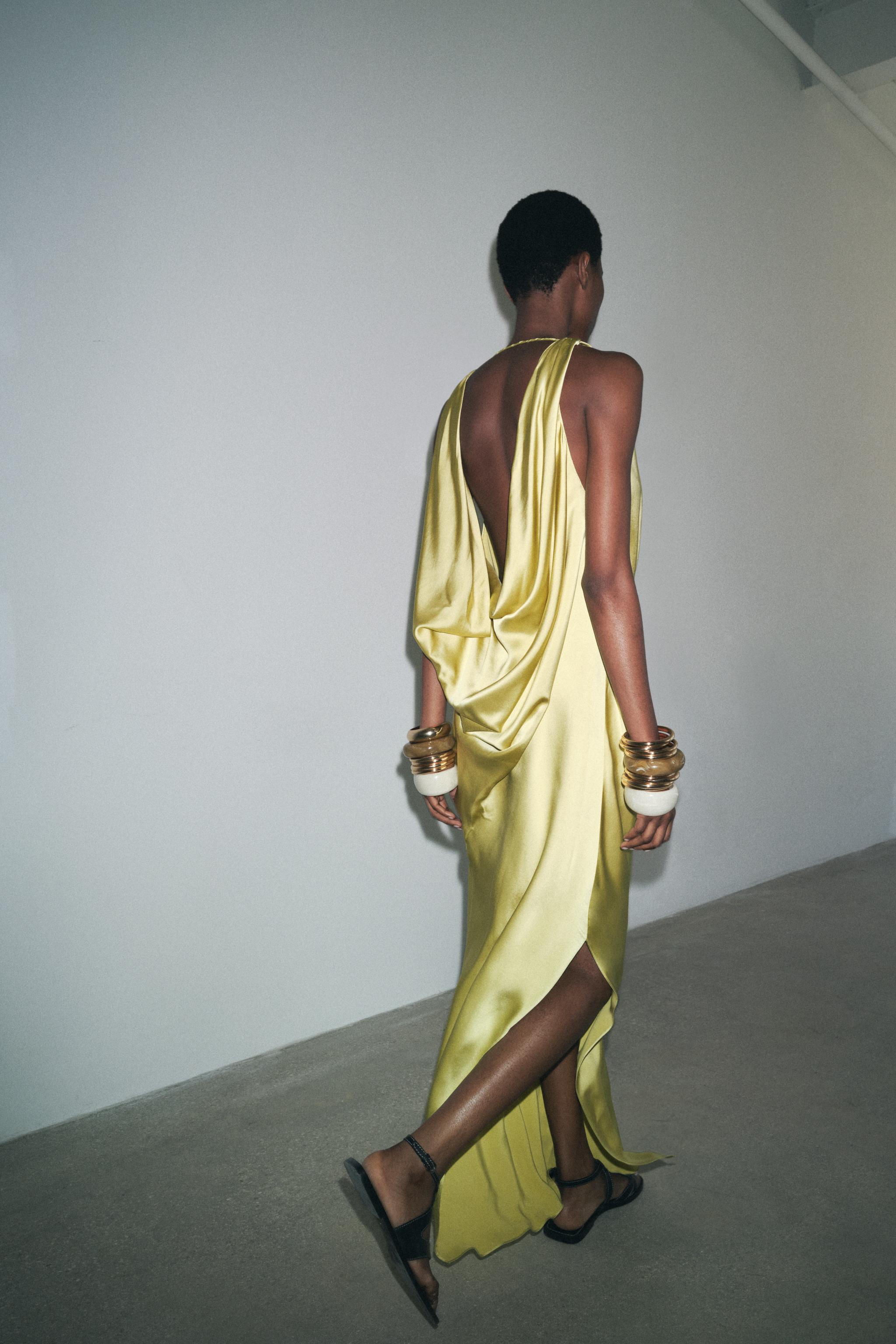 ZW COLLECTION SATIN FLOWY DRESS - Lime green | ZARA United