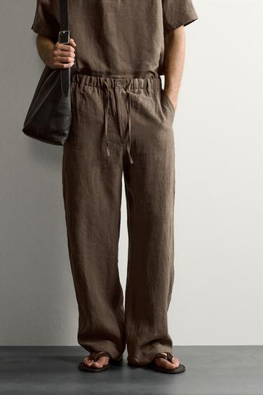 RELAXED-FIT-HOSE AUS 100 % LEINEN - Braun / Braungrau von Zara