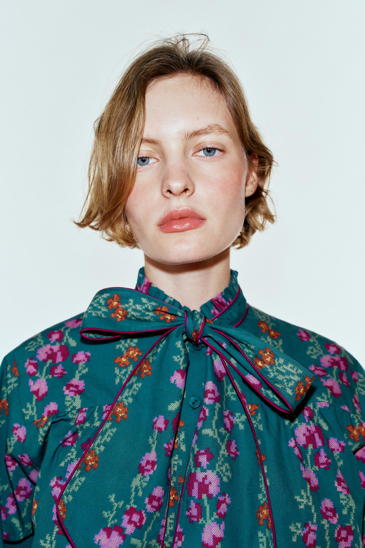 Женская рубашка Zara Floral Print Balloon, цвет: Разноцветный — фото 1