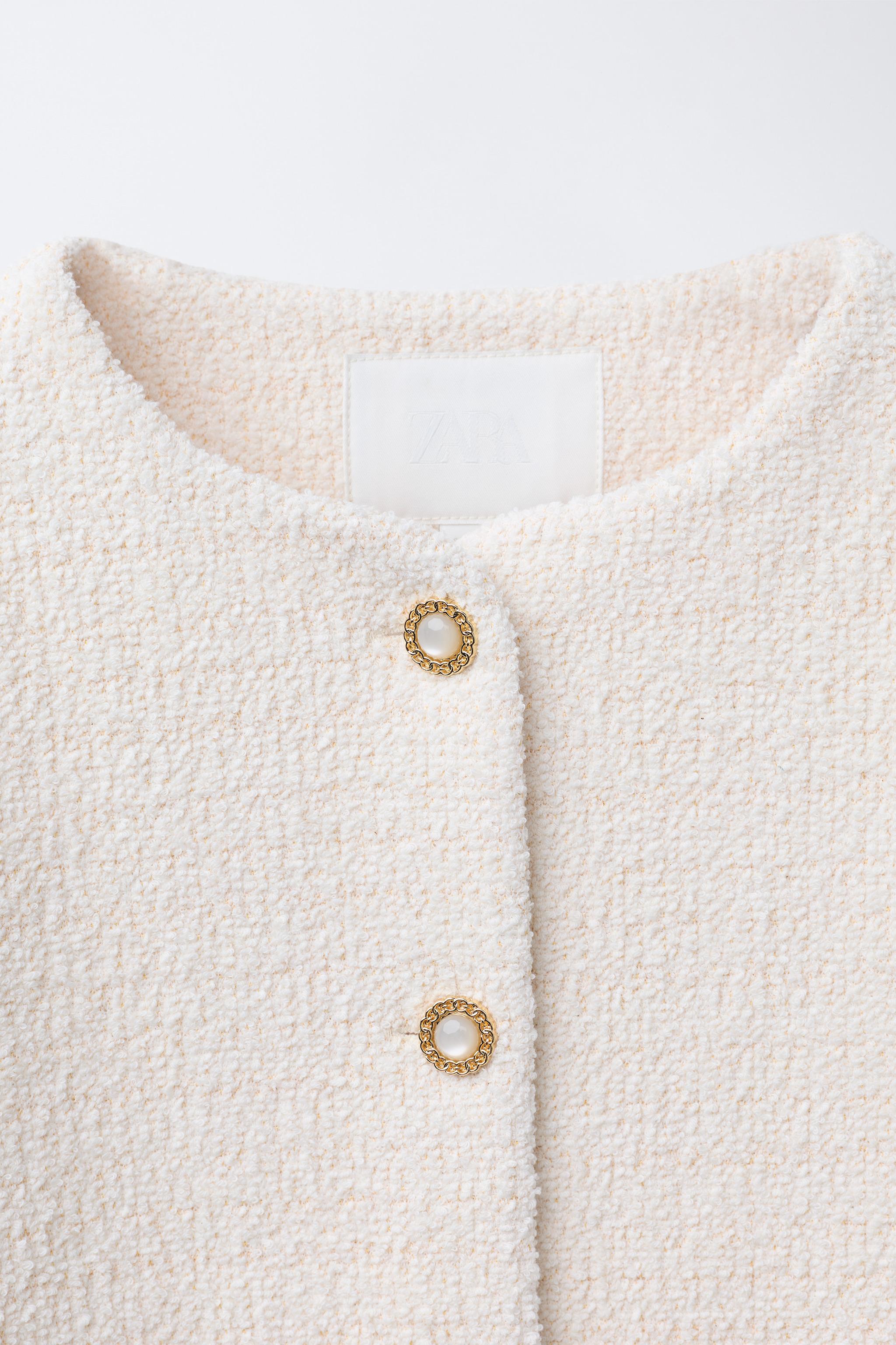 ビジューボタン付きテクスチャー素材ジャケット - エクリュ | ZARA 