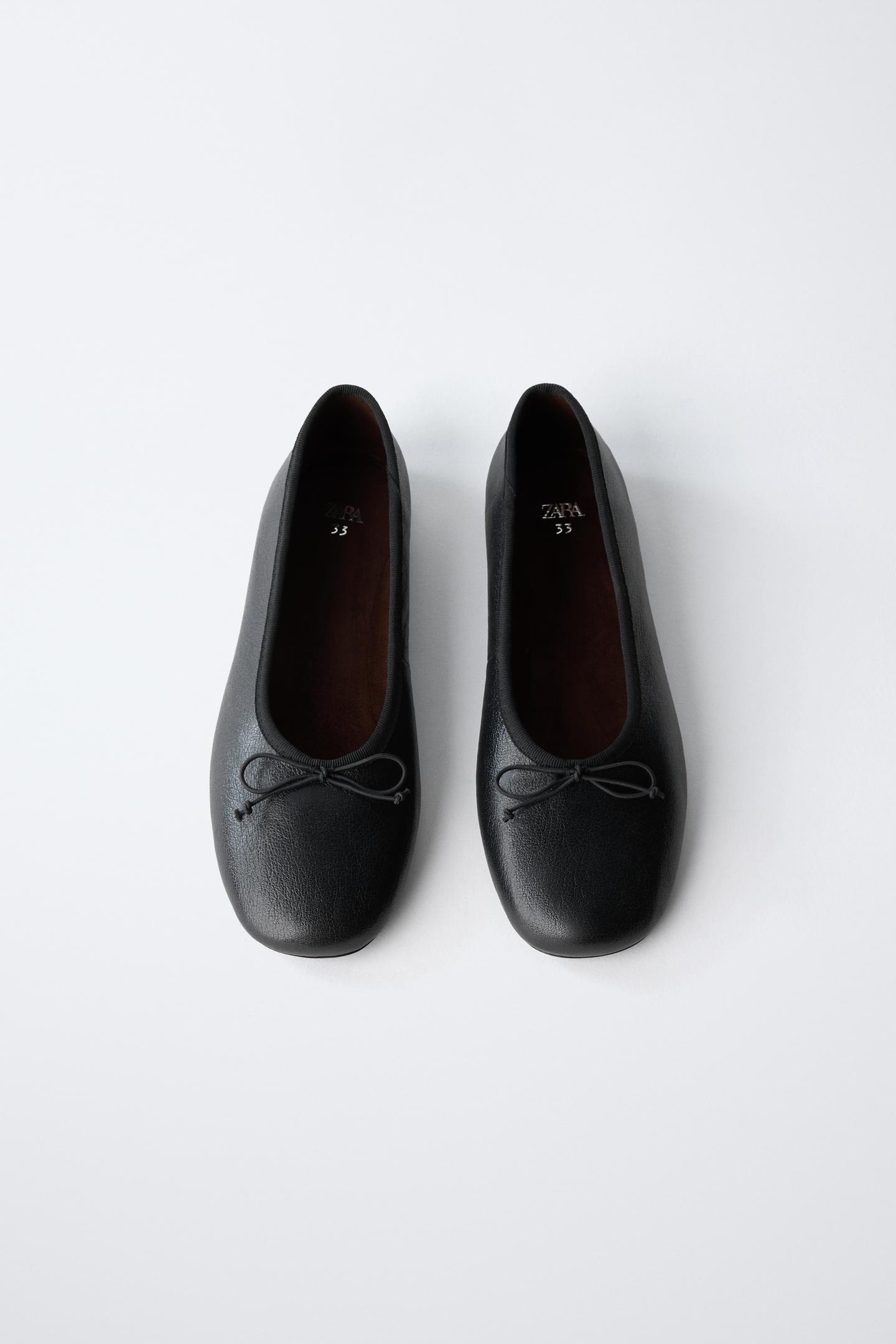Детские балетки Zara Leather Bow Ballet Flats, цвет: Чёрный — фото 5