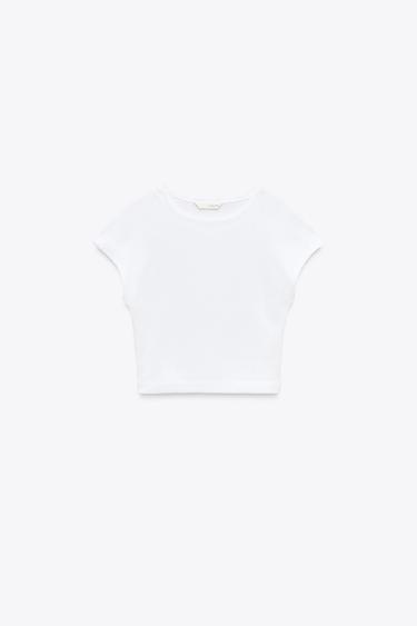 COTTON MODAL CROP T-SHIRT - White by Zara