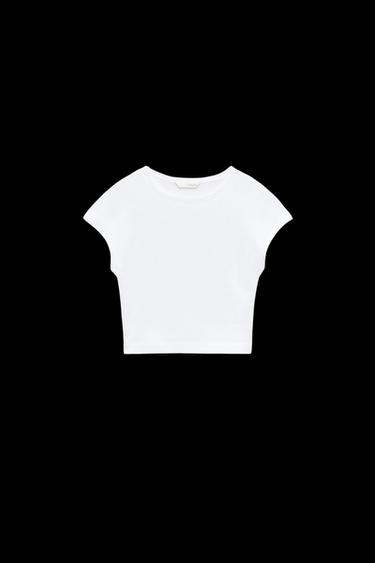 COTTON MODAL CROP T-SHIRT - White by Zara - Image 0