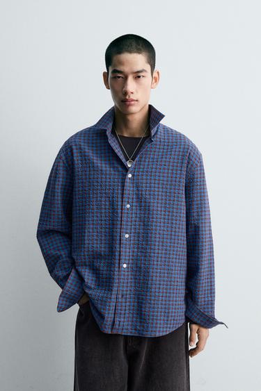 ÁO SƠ MI DÁNG RELAXED FIT HỌA TIẾT KẺ CA RÔ - Xanh nhạt từ Zara