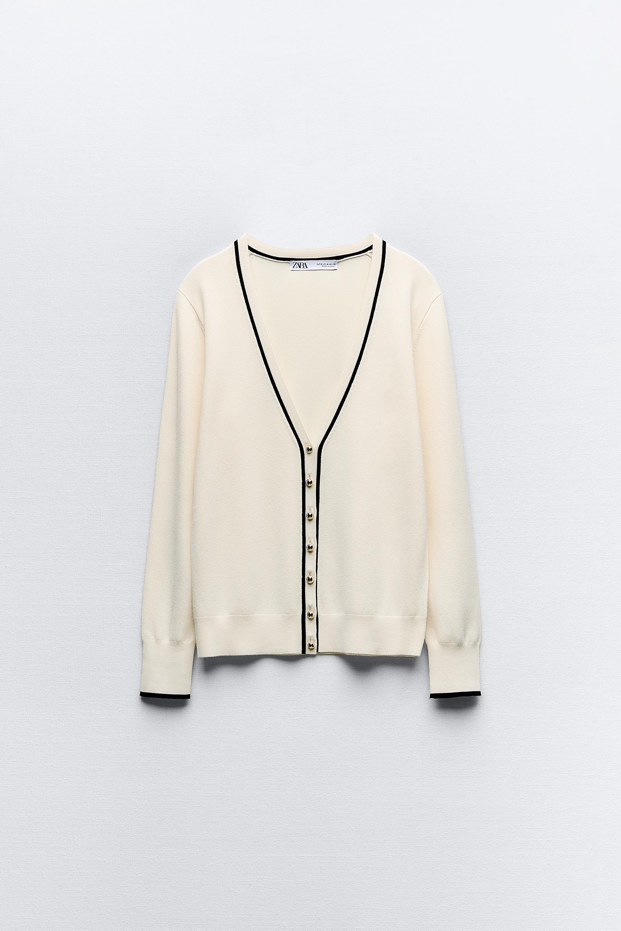 KNIT JACKET WITH PIPING - Ecru | ZARA Canada