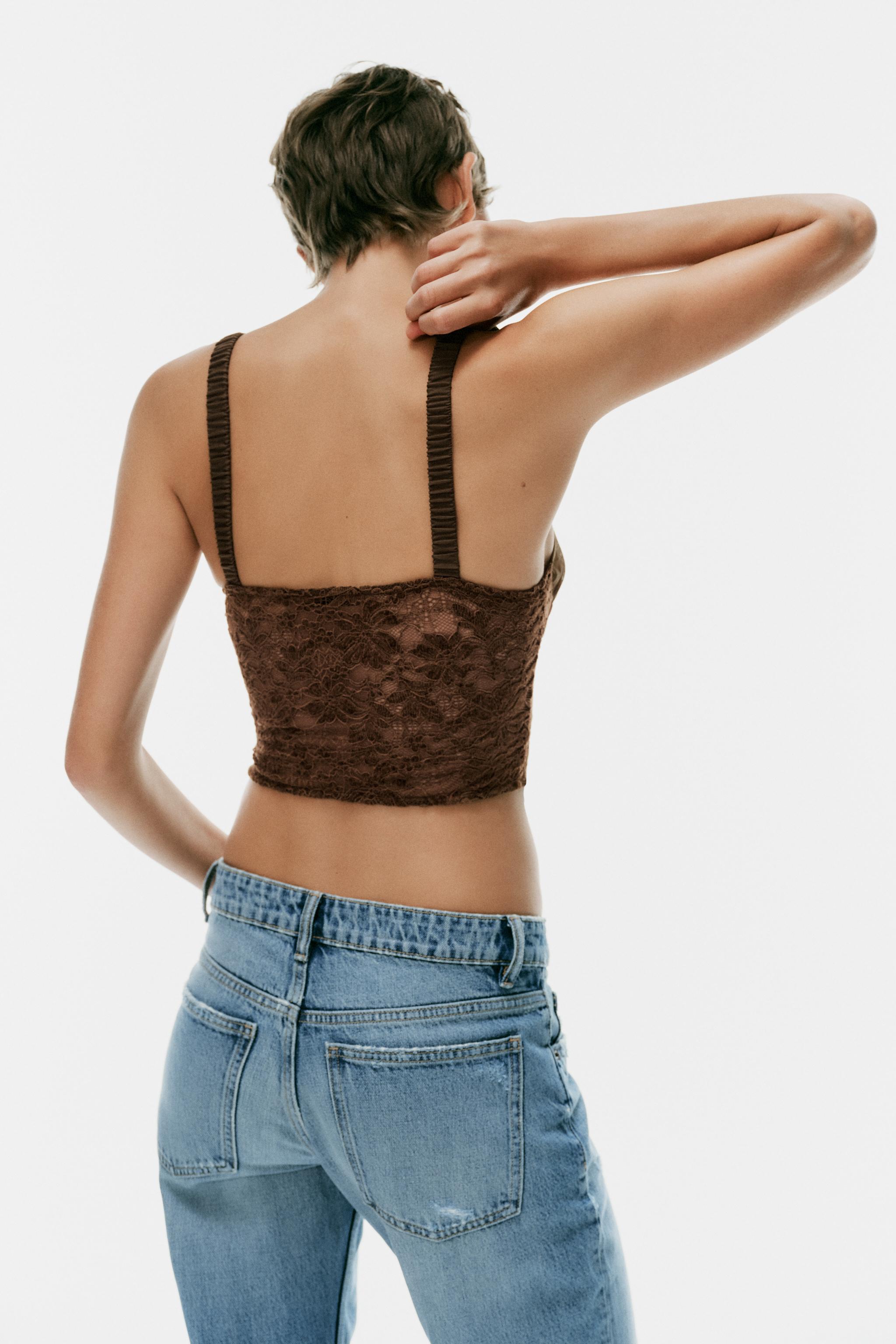 Zara KORSE TARZI DANTEL DETAYLI TOP görsel 4