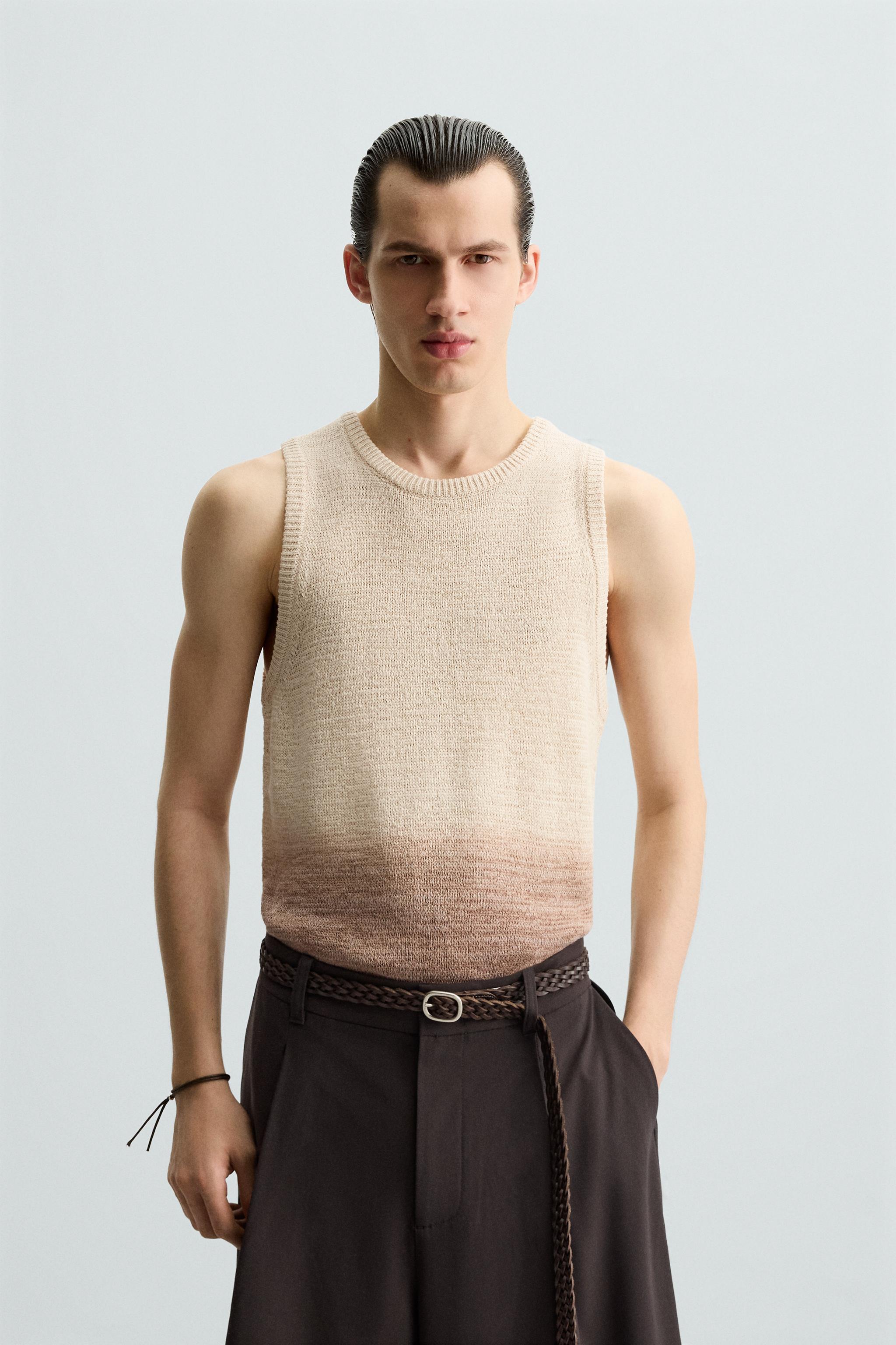 COTTON-LINEN KNITTED T-SHIRT - Beige | ZARA Australia