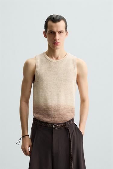 COTTON-LINEN KNITTED T-SHIRT - Beige by Zara