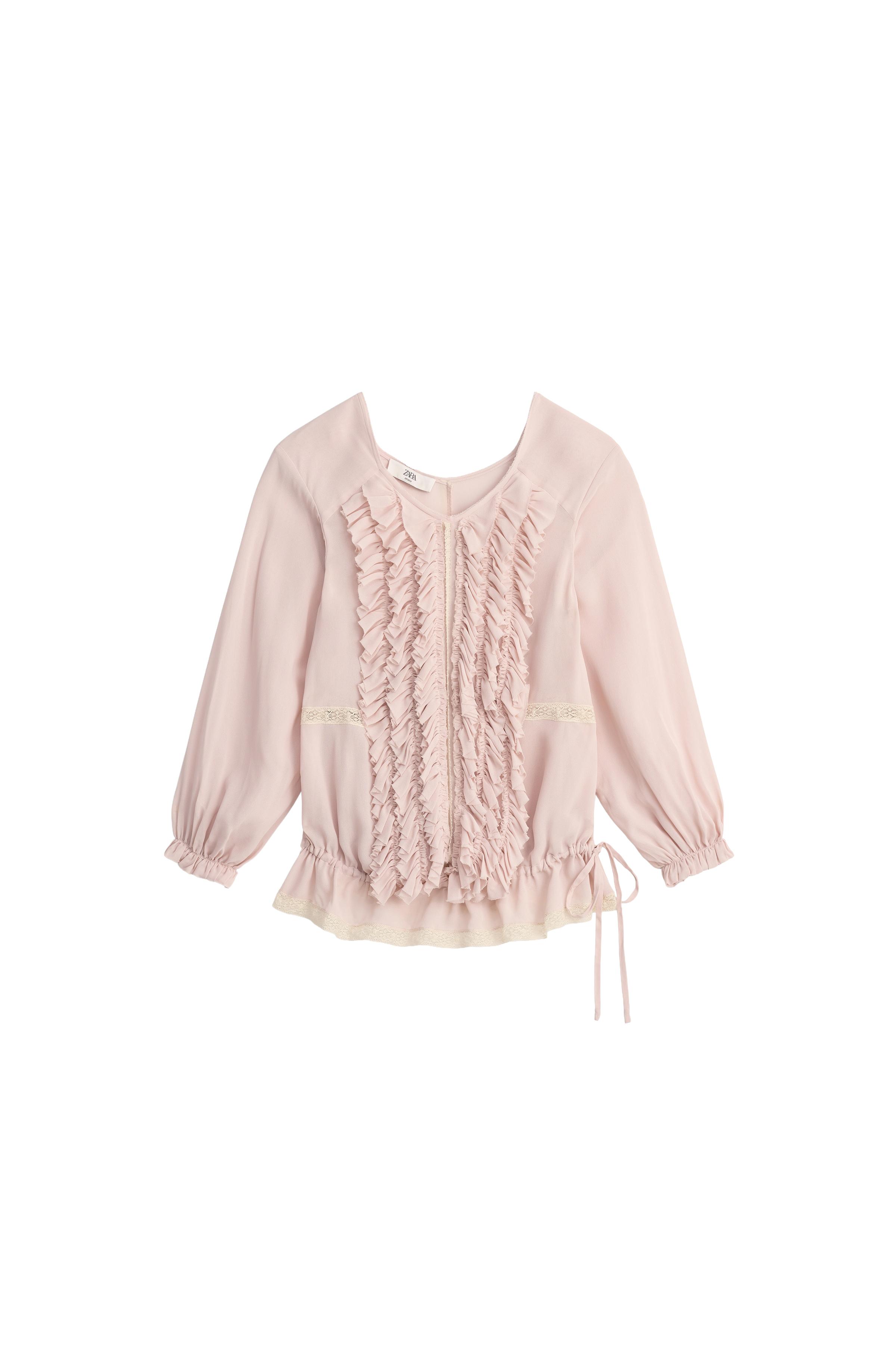 LIMITED EDITION フリルレースシャツ - パウダーピンク | ZARA Japan 