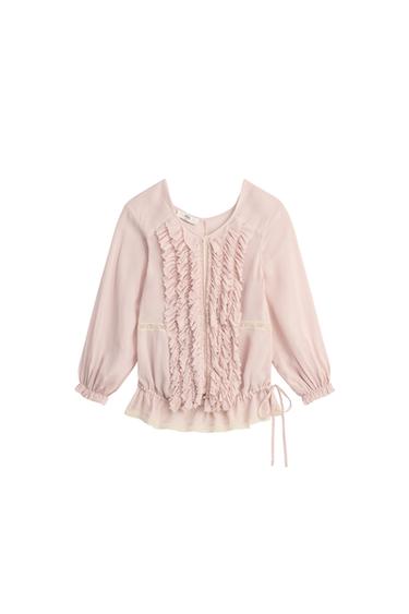 KOSZULA Z FALBANKAMI I KORONKĄ Z LIMITOWANEJ EDYCJI - Różowy pudrowy Zara