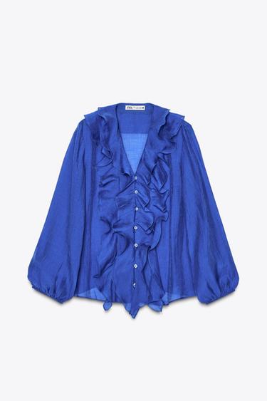 BLUSE MIT VOLANTS – ZW COLLECTION - Leuchtendes Blau von Zara