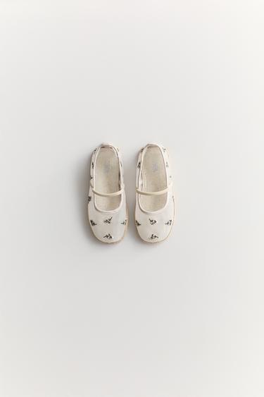 BALLERINASKO I JUTE MED BRODERI - Råhvid fra Zara