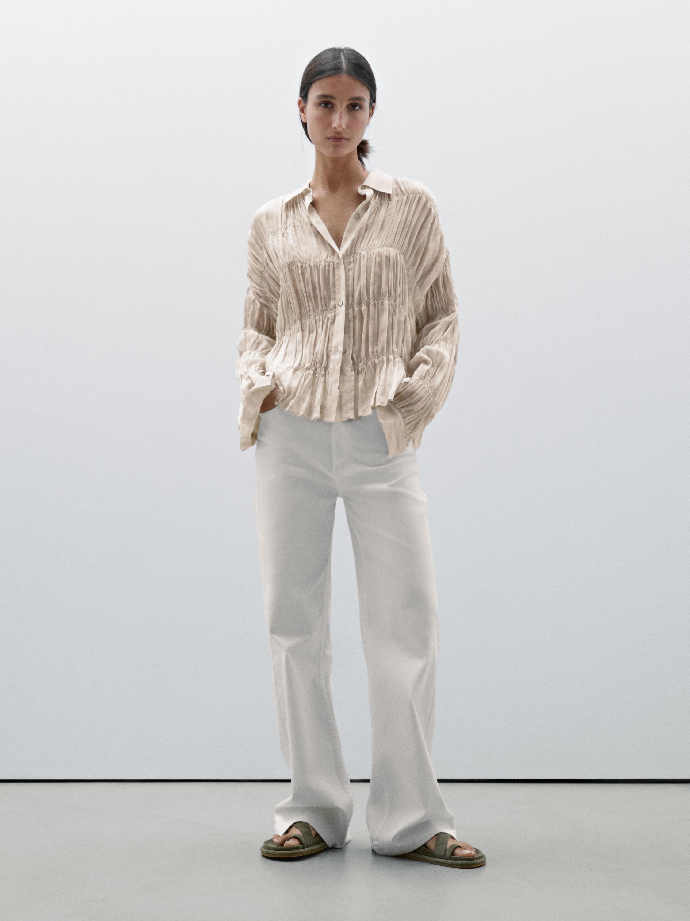Flowing shirt with gathered details - Ecru | ZARA United States