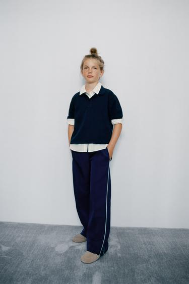 Zara SPORTY WIDE LEG PANTS WITH STRIPES - Navy blue