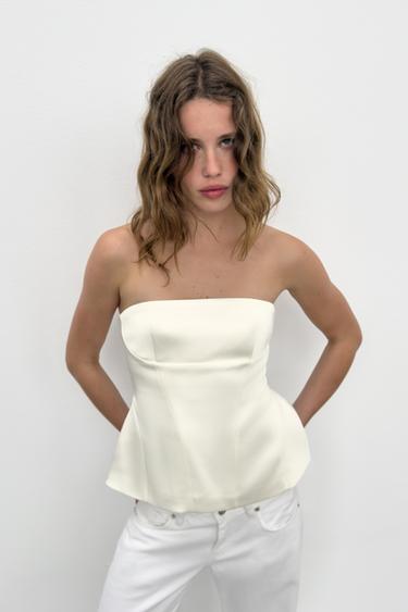 PEPLUM BANDEAU TOP - Oyster-white by Zara - Image 4