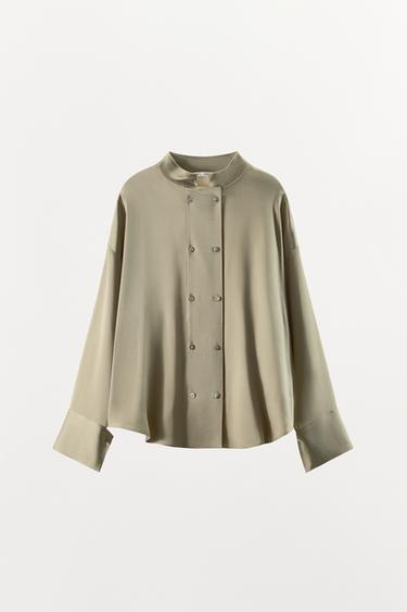 CAMISA SATINADA DOBLE BOTONADURA - Tostado de Zara