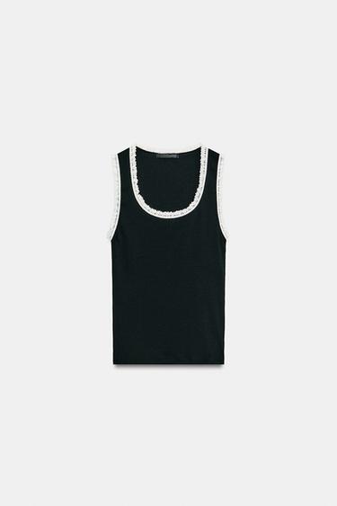 TOP BIMATIÈRE EN DENTELLE - Noir / Blanc de Zara - Image 5