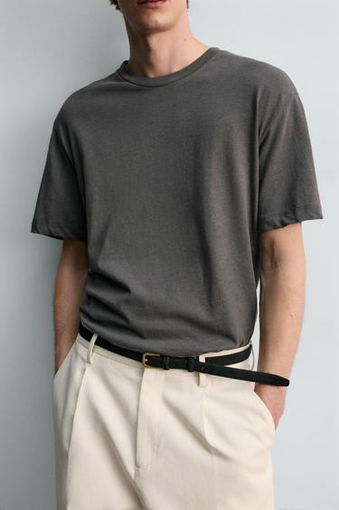 CAMISETA RELAXED FIT ALGODÓN - LINO - Gris oscuro de Zara