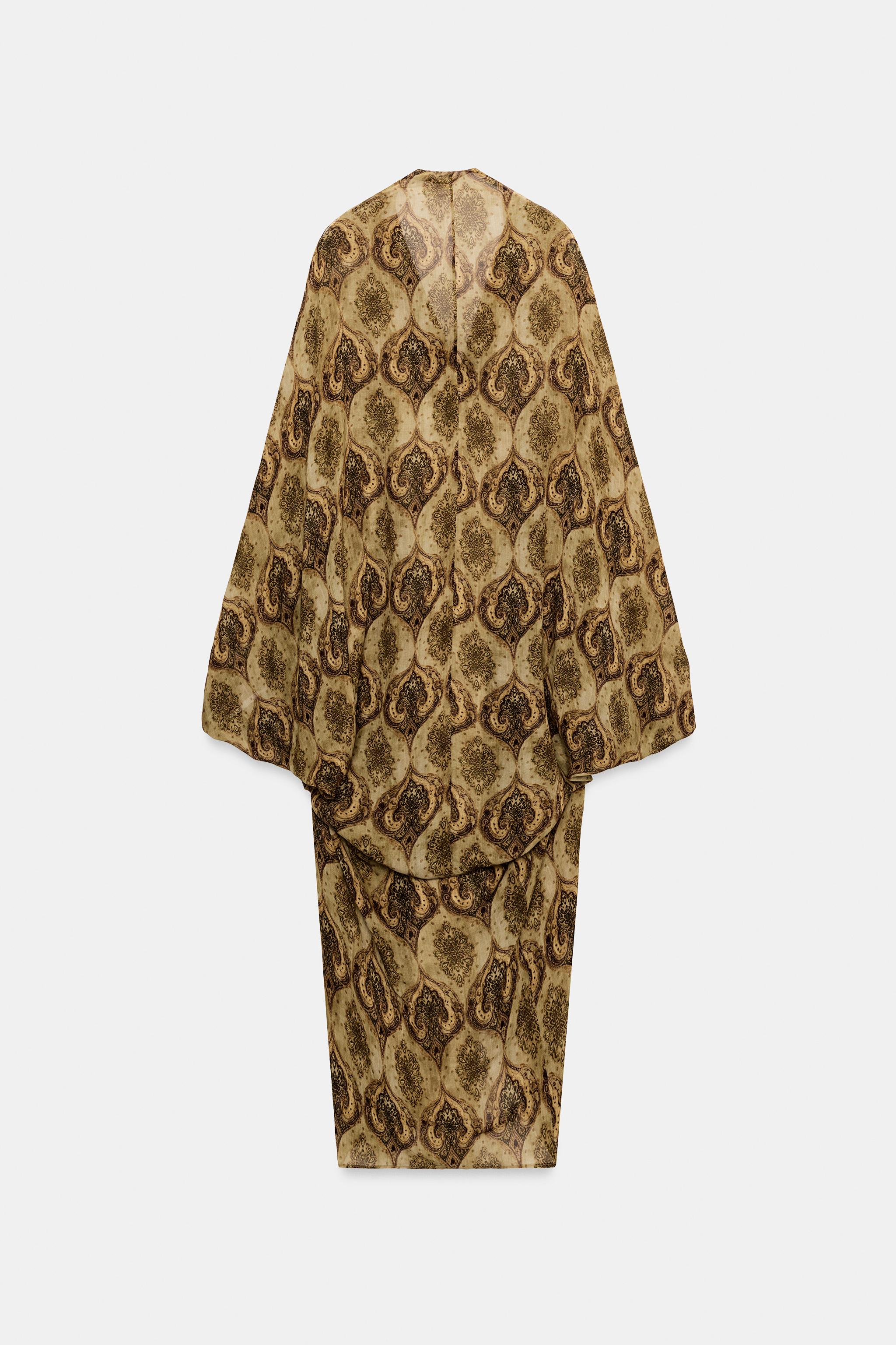 ZW COLLECTION PRINTED MIDI DRESS - Ocher | ZARA United States