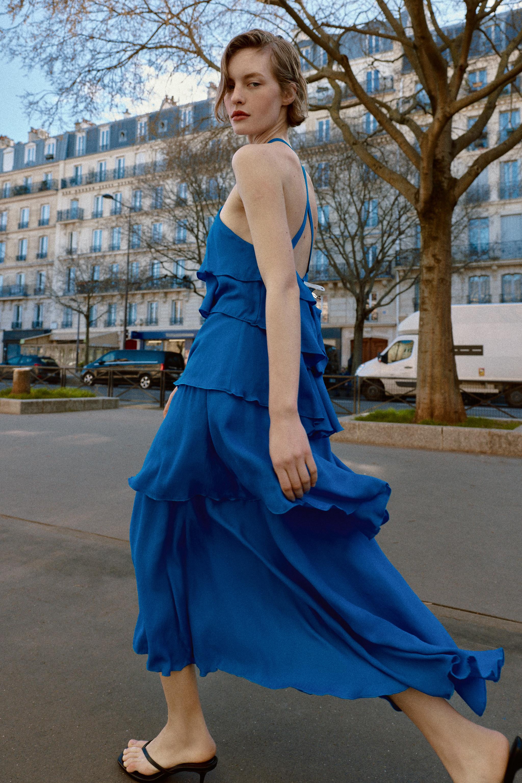 LONG RUFFLED DRESS - Cobalt | ZARA United States